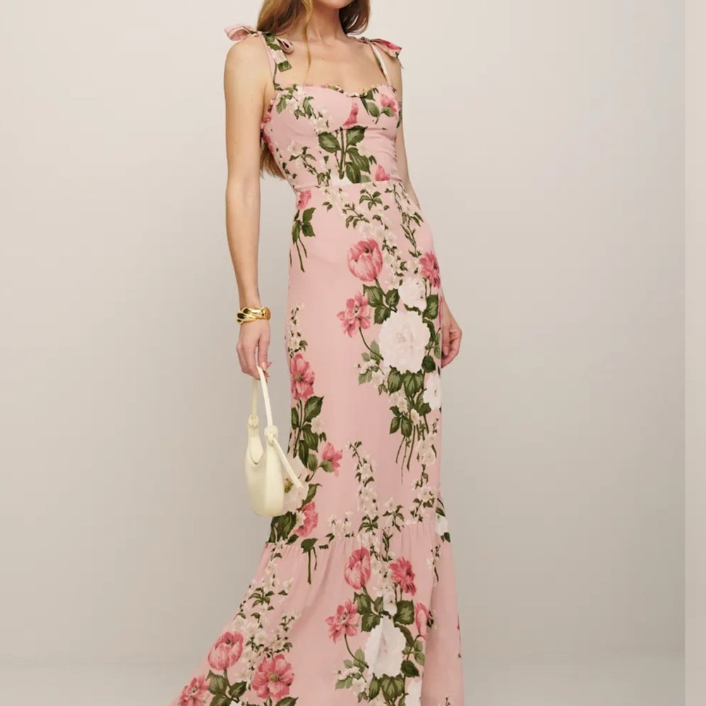Reformation Blush Floral Tie-Strap Dress